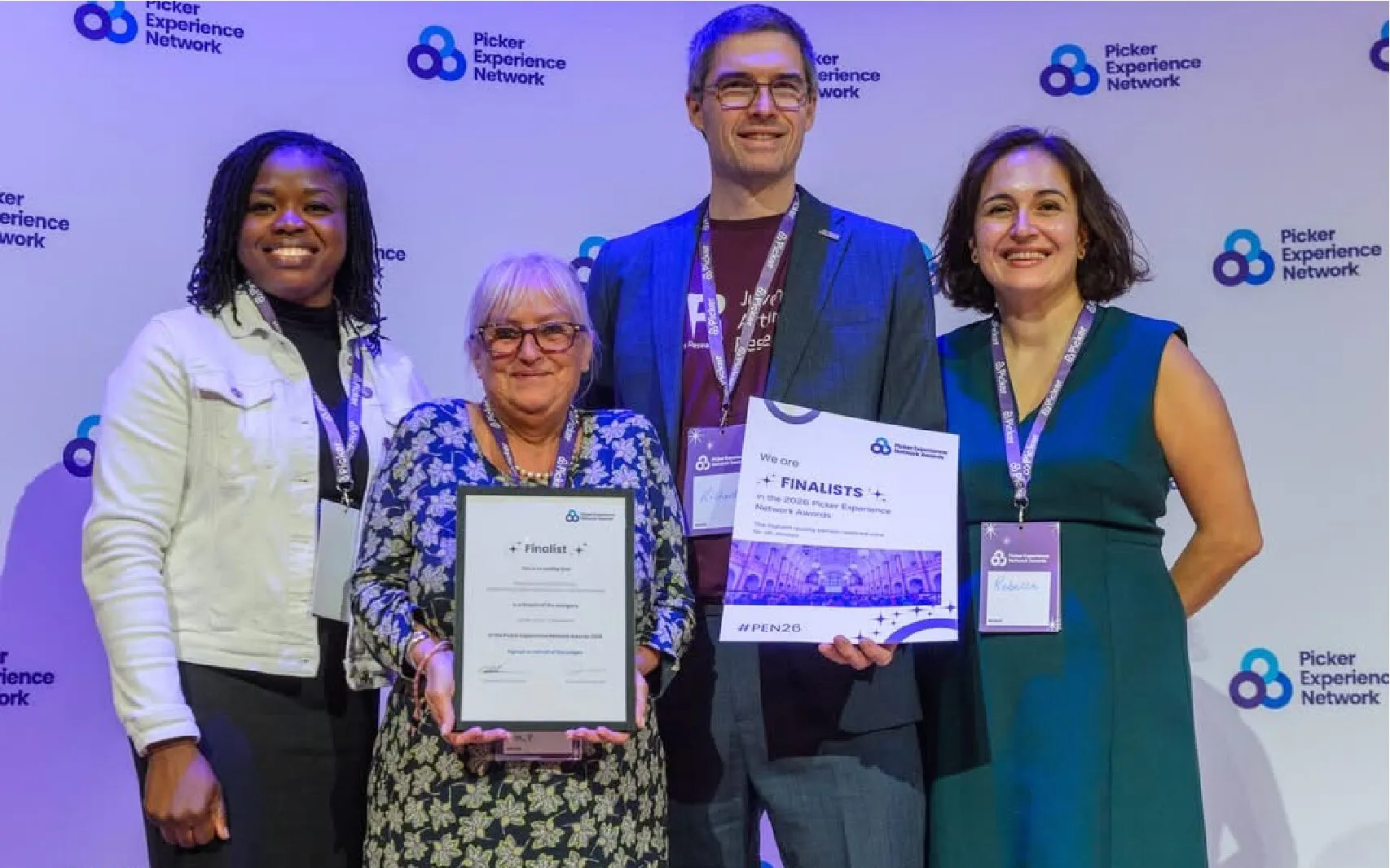 Four members of the PHP team at the Picker Experience Network Awards 2026, holding the finalist certificate